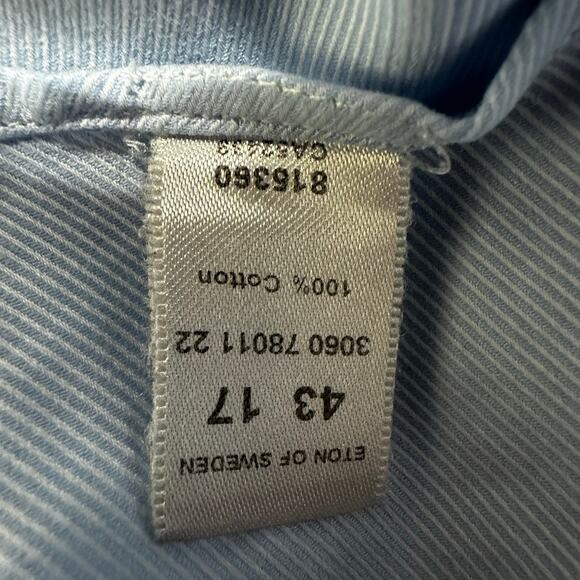 ETON Button Up Shirt Mens Size 43 / 17 Solid Blue Long Sleeve Work 100% Cotton - Picture 6 of 7
